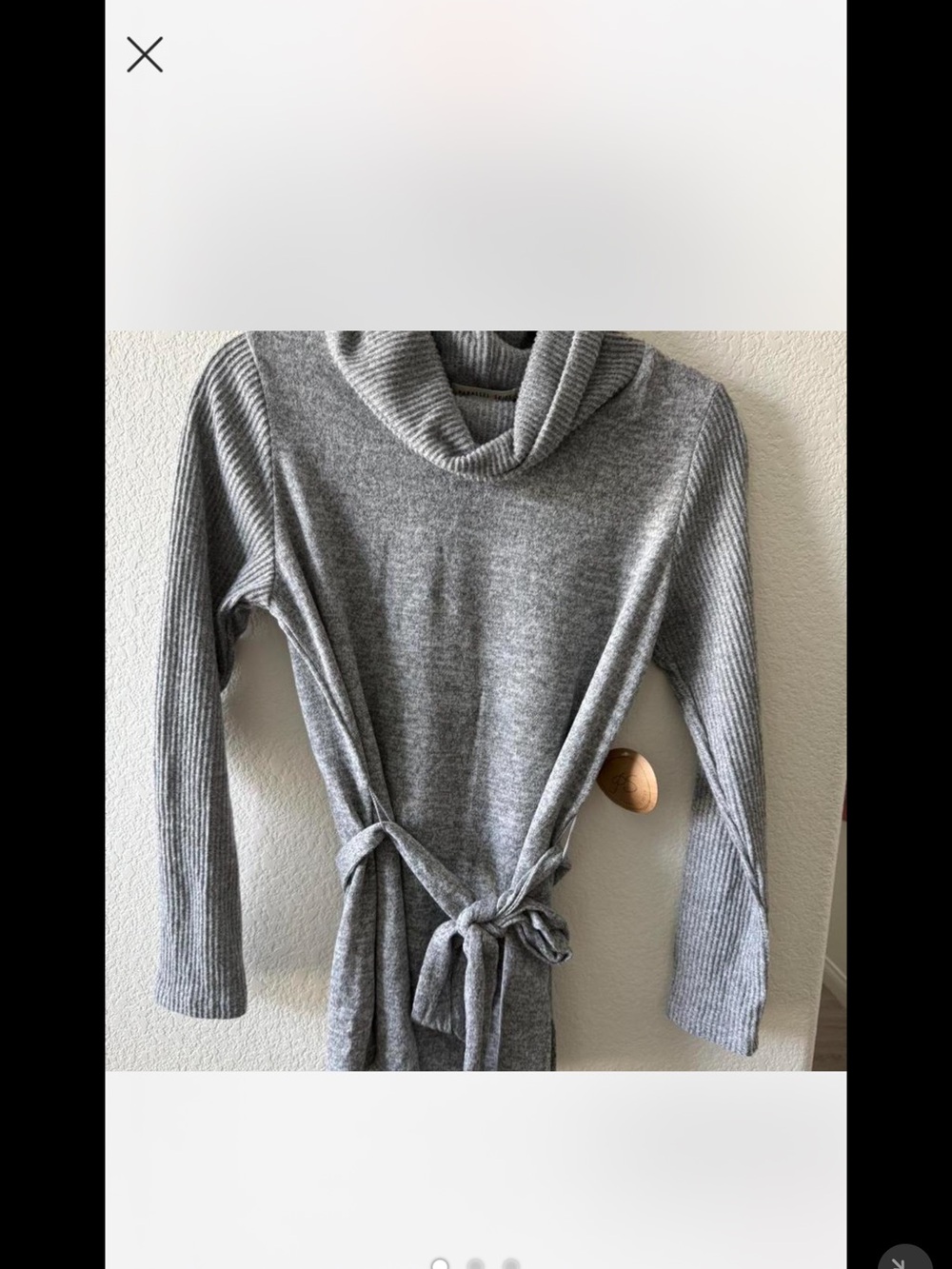 Cowl Neck Knit Belted Sweater - Gray